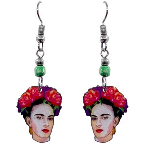 Frida Face Earrings - Red/Beige