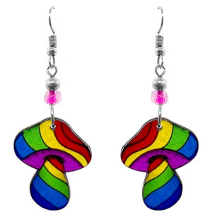 Rainbow Mushroom Earrings - Psychedelic Striped
