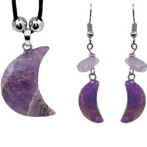 Crescent Moon Stone Jewelry Set - Purple Amethyst