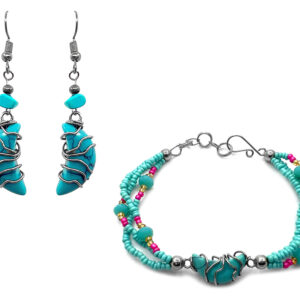 Wire Wrapped Moon Stone Beaded Jewelry Set - Turquoise Howlite