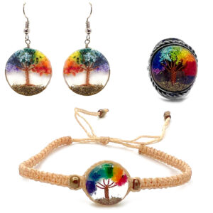 Tree of Life Chip Stone Inlay Jewelry Set - Rainbow