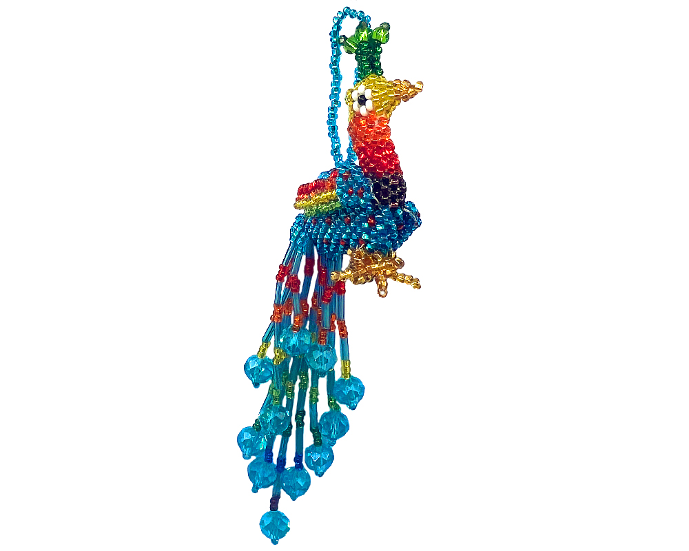 Seed Bead Peacock Dangle Ornament - Turquoise