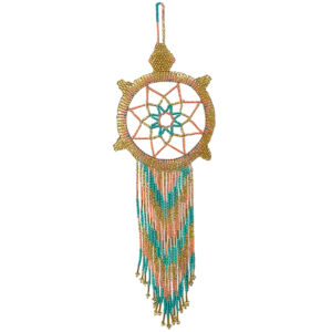 Seed Bead Sea Turtle Dream Catcher Ornament - Gold/Salmon/Turquoise