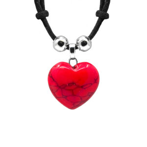 Heart Shaped Tumbled Stone Necklace - Red Howlite