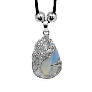 Peacock Stone Metal Necklace - White Opalite