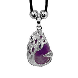 Peacock Stone Metal Necklace - Purple Amethyst