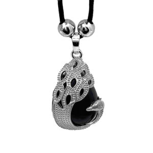 Peacock Stone Metal Necklace - Black Onyx