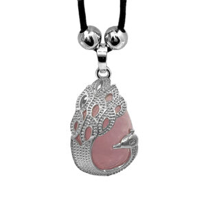 Peacock Stone Metal Necklace - Pink Rose Quartz