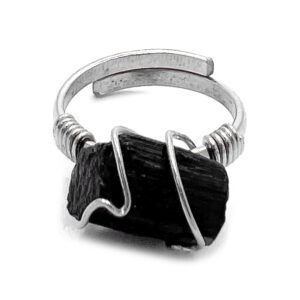 Mini Wire Wrapped Raw Stone Ring - Black Tourmaline
