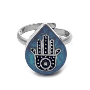 Mini Chip Stone Inlay Hamsa Ring - Teardrop/Turquoise