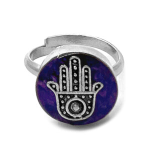 Mini Chip Stone Inlay Hamsa Ring - Round/Indigo