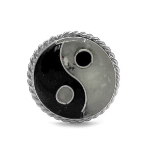 Yin Yang Chip Stone Inlay Ring - Black/White