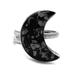 Moon Chip Stone Inlay Ring - Snowflake Obsidian