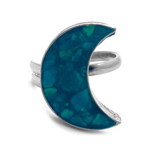 Moon Chip Stone Inlay Ring - Teal Chrysocolla